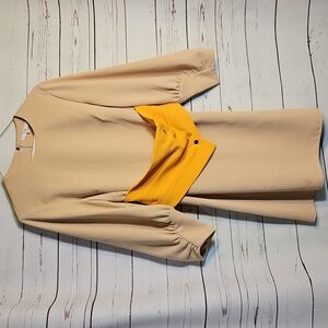Tibi‎ Womens Mini Dress Long Sleeve Yellow Waist Detail Party Cocktail Sz 2